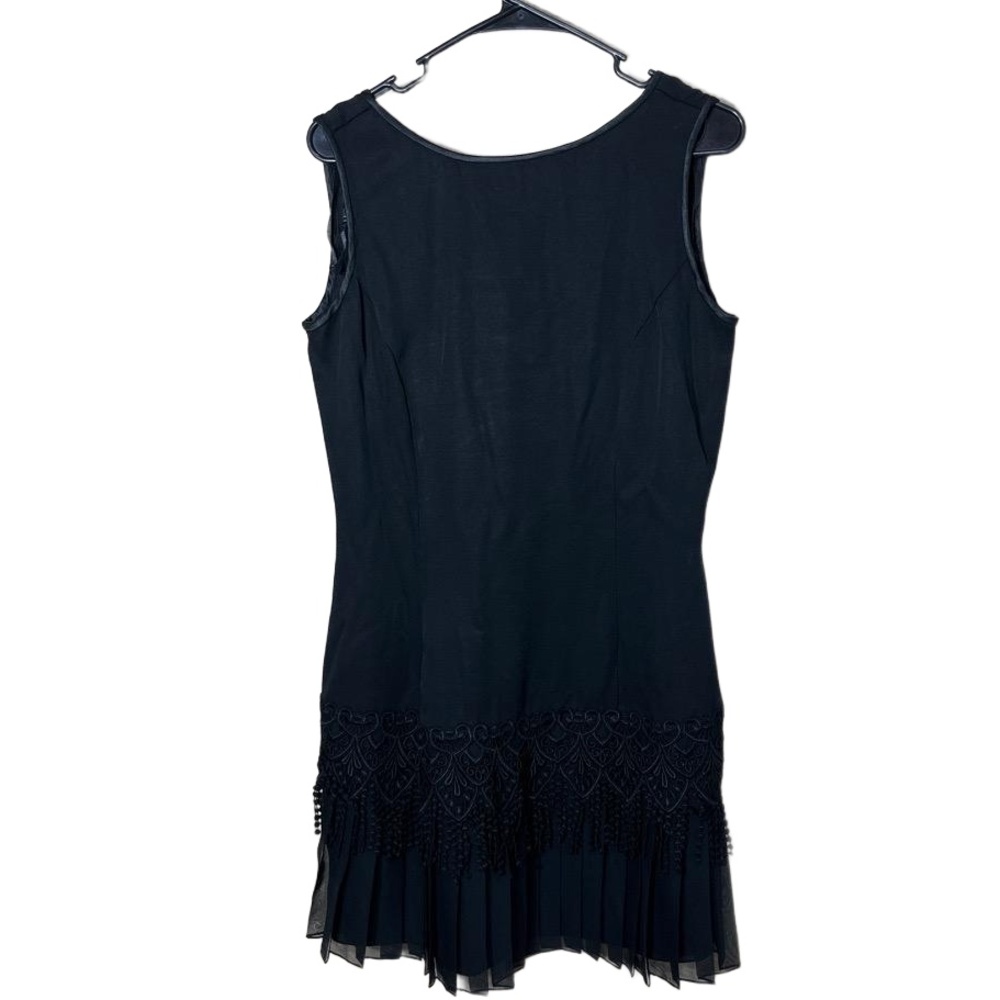 Vintage Scott McClintock Black Mini Dress Lace Pleated Hem Fringe Border Size 12